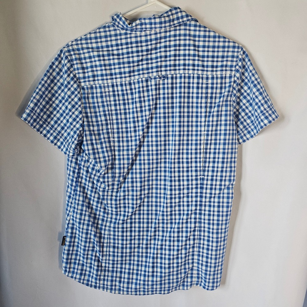 Jack Wolfskin Womens Blue White Gingham Check Short‎ Sleeve Button Up Shirt Top - Picture 9 of 10